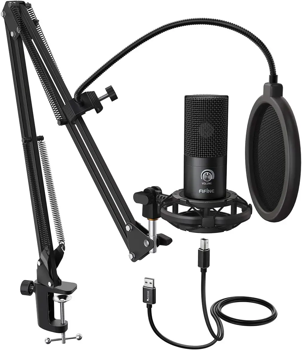 FIFINE Studio Condenser USB Microphone Computer PC Microphone Kit with Adjustable Boom Arm Stand Shock Mount for Instruments Voice Overs Recording Podcasting YouTube Vocal Gaming Streaming T669