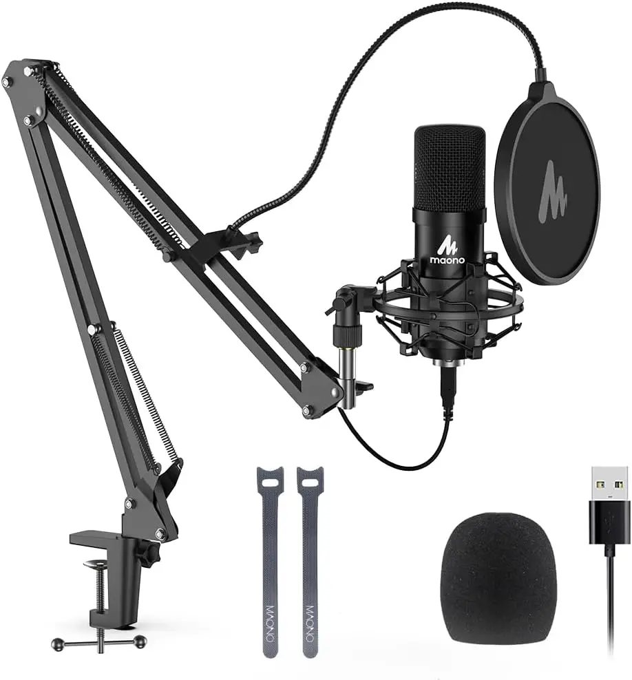USB Microphone MAONO 192KHZ24Bit Plug Play PC Computer Podcast Condenser Cardioid Metal Mic Kit with Professional Sound Chipset for Recording