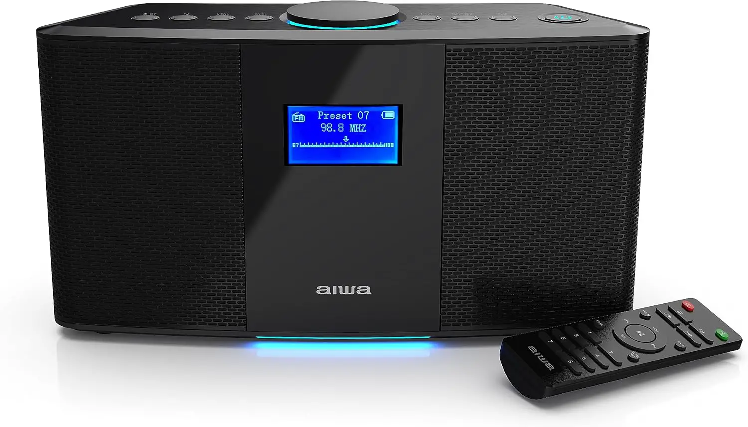 AIWA Exos 5 Wireless Speaker - Unleash Powerful Sound and Versatile Connectivity - Experience Bluetooth Freedom, FM Radio, Clock, 20W RMS, LCD Display, and Alarm Clock Functionality
